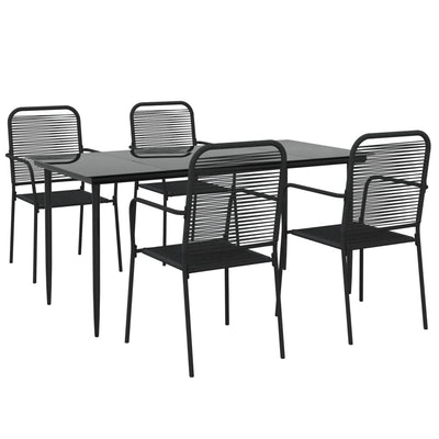 5 Piece Garden Dining Set Black Cotton Rope and Steel