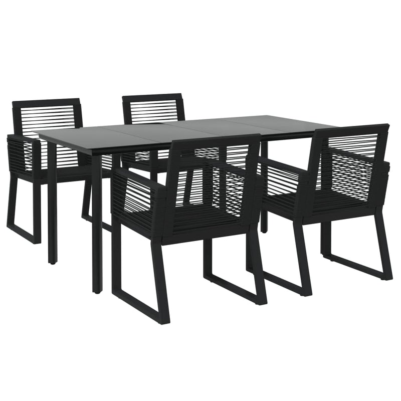 5 Piece Garden Dining Set Black PVC Rattan