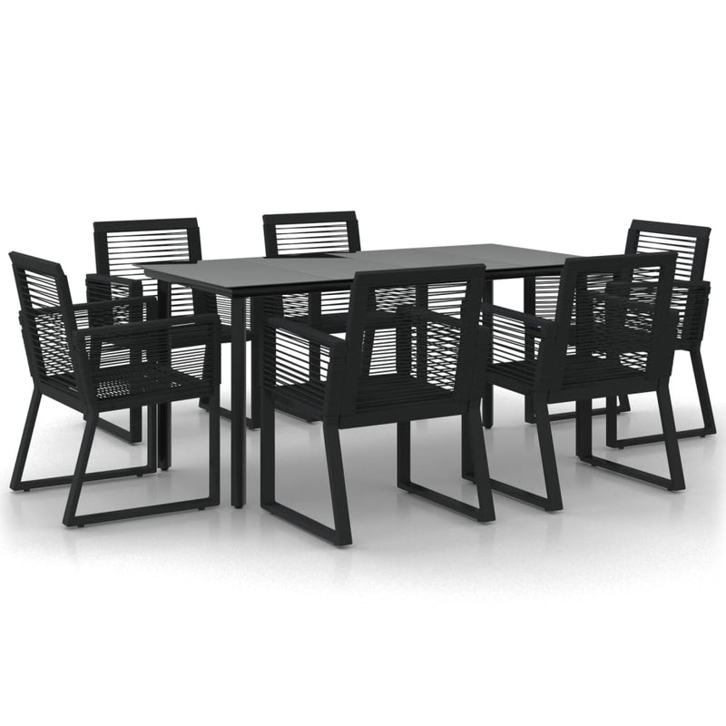 7 Piece Garden Dining Set Black PVC Rattan