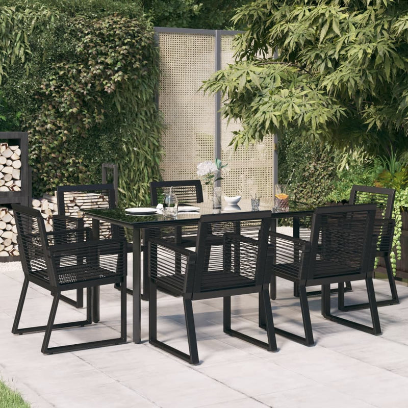 7 Piece Garden Dining Set Black PVC Rattan