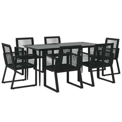 7 Piece Garden Dining Set Black PVC Rattan