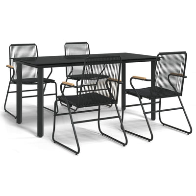 5 Piece Garden Dining Set Black PVC Rattan