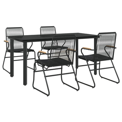 5 Piece Garden Dining Set Black PVC Rattan