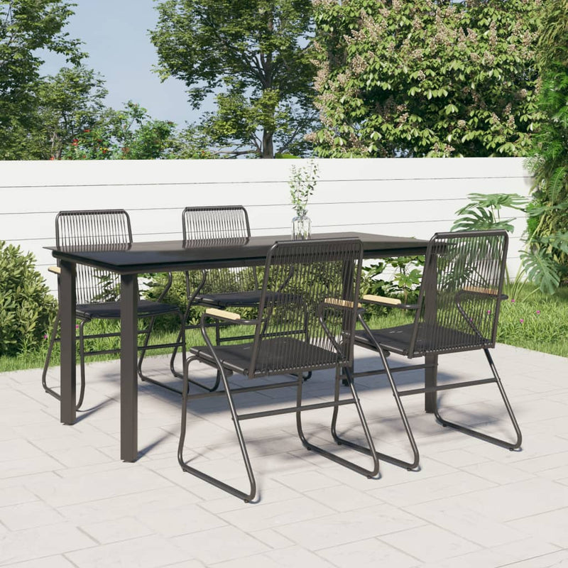 5 Piece Garden Dining Set Black PVC Rattan