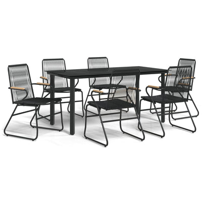 7 Piece Garden Dining Set Black PVC Rattan