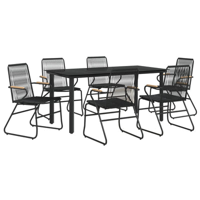 7 Piece Garden Dining Set Black PVC Rattan