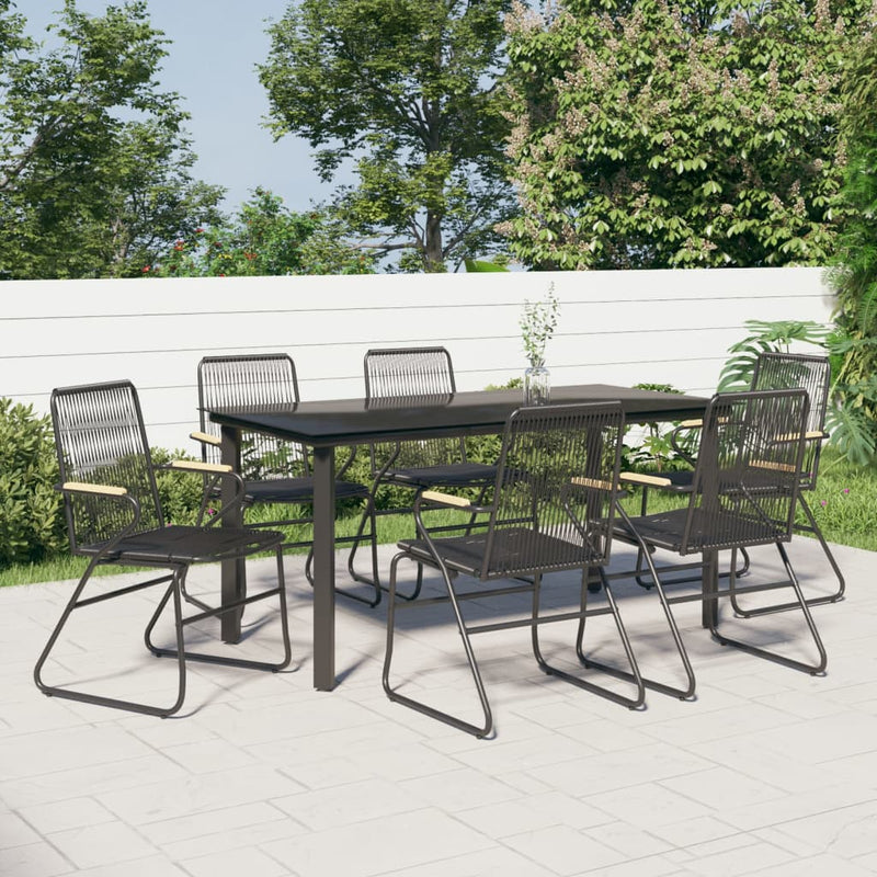 7 Piece Garden Dining Set Black PVC Rattan