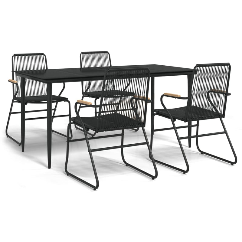 5 Piece Garden Dining Set Black PVC Rattan