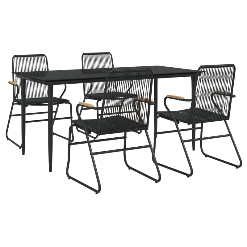 5 Piece Garden Dining Set Black PVC Rattan