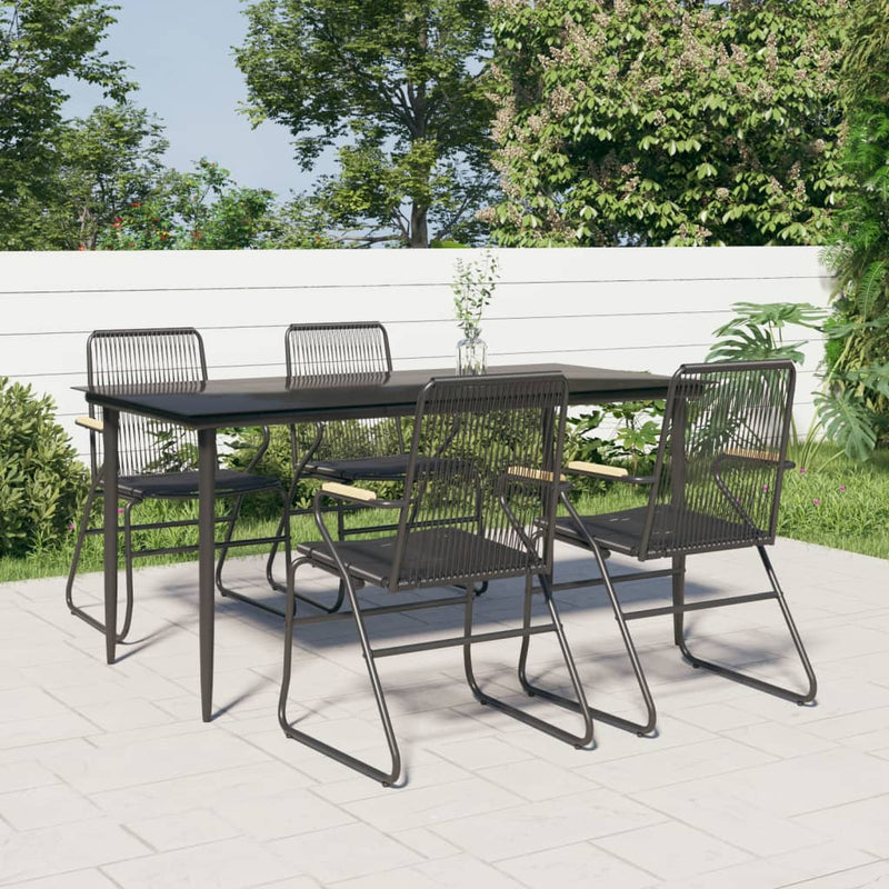 5 Piece Garden Dining Set Black PVC Rattan