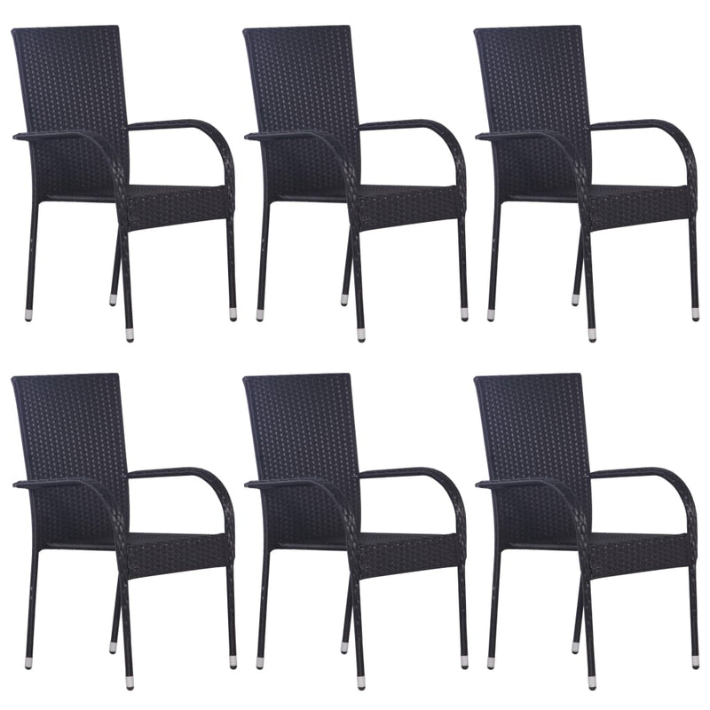 7 Piece Garden Dining Set Black Poly Rattan