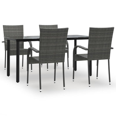 5 Piece Garden Dining Set Grey Poly Rattan