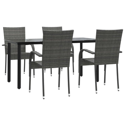 5 Piece Garden Dining Set Grey Poly Rattan