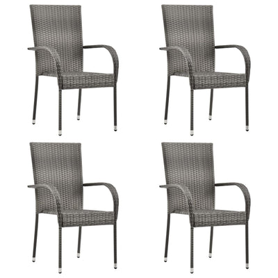 5 Piece Garden Dining Set Grey Poly Rattan