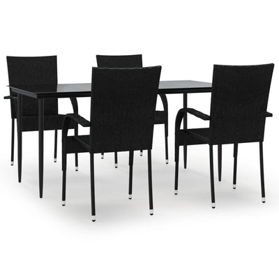 5 Piece Garden Dining Set Black Poly Rattan