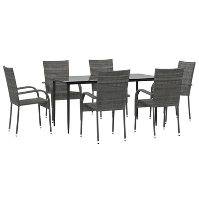 7 Piece Garden Dining Set Grey Poly Rattan