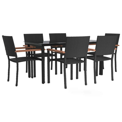 7 Piece Garden Dining Set Black Poly Rattan