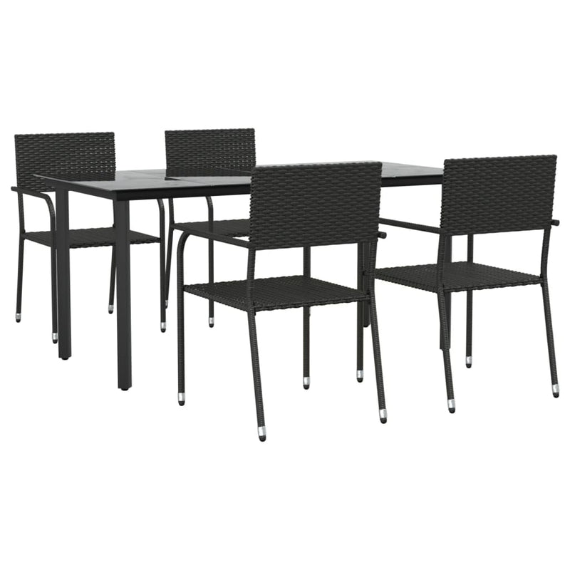 5 Piece Garden Dining Set Black Poly Rattan