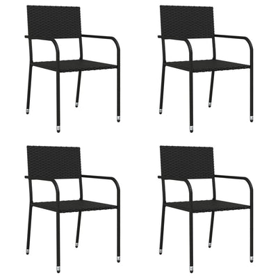 5 Piece Garden Dining Set Black Poly Rattan