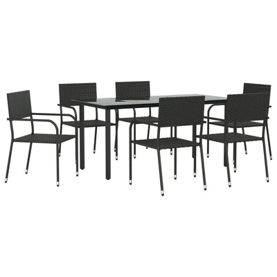 7 Piece Garden Dining Set Black Poly Rattan