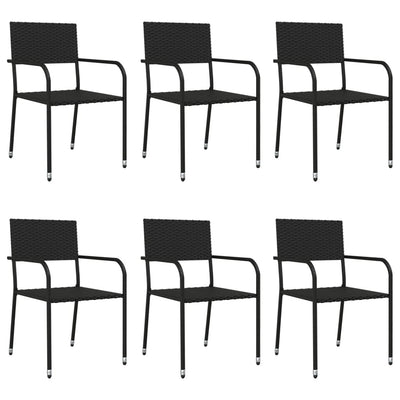 7 Piece Garden Dining Set Black Poly Rattan