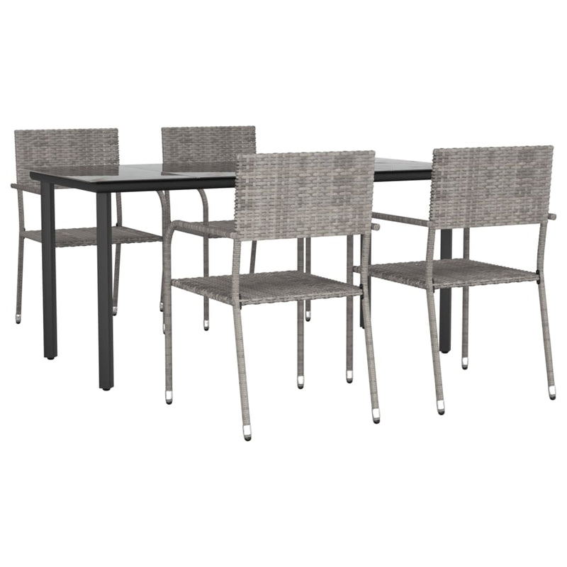 5 Piece Garden Dining Set Grey Poly Rattan