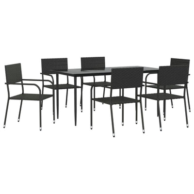 7 Piece Garden Dining Set Black Poly Rattan