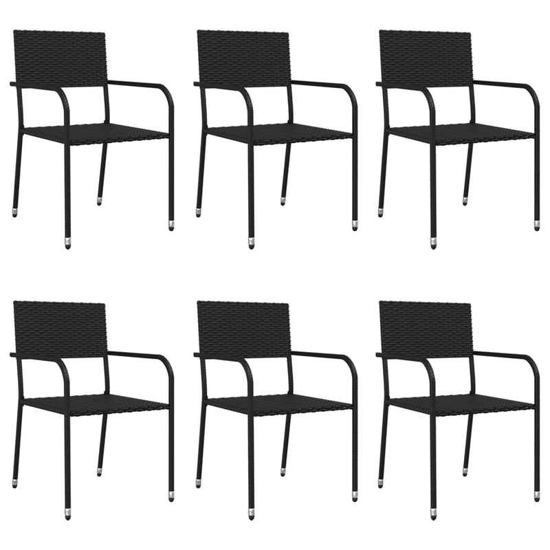 7 Piece Garden Dining Set Black Poly Rattan