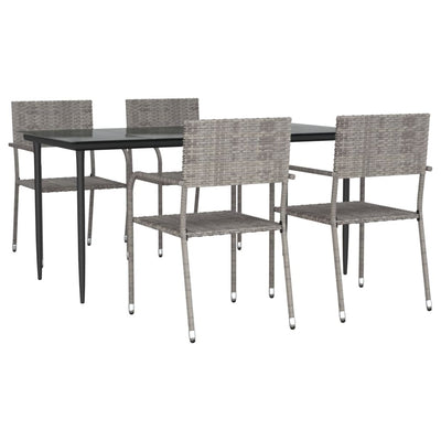 5 Piece Garden Dining Set Grey Poly Rattan