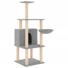 vidaXL Cat Tree with Sisal Scratching Posts Light Grey 132 cm 2
