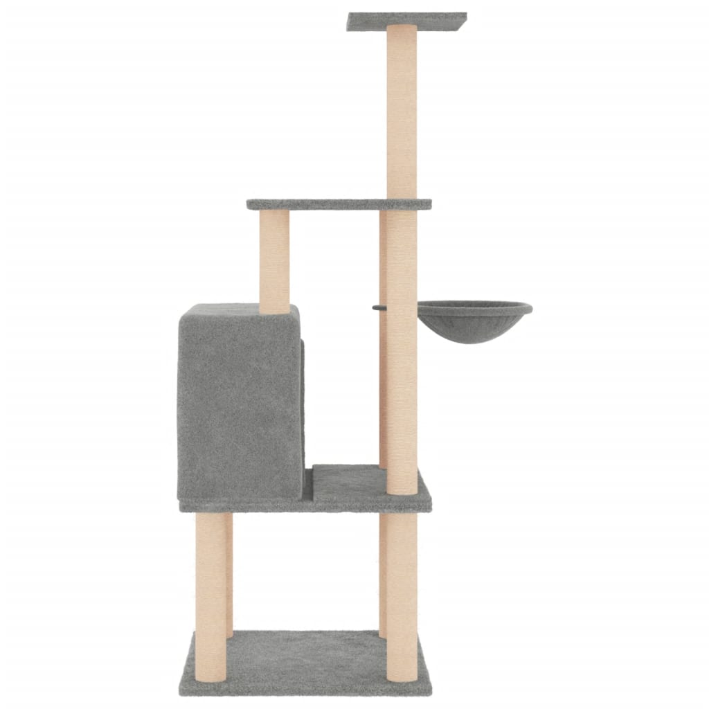 vidaXL Cat Tree with Sisal Scratching Posts Light Grey 132 cm 4