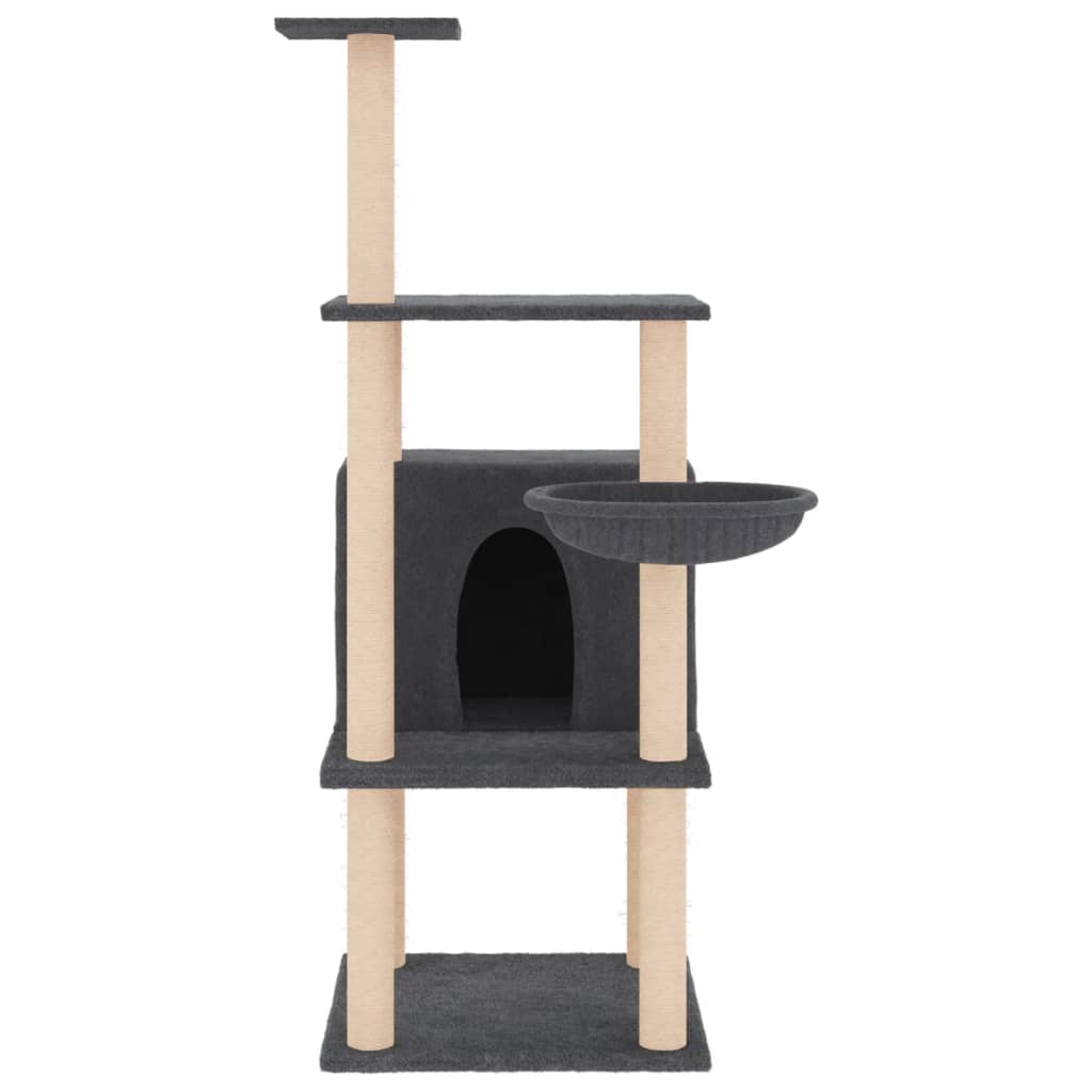 vidaXL Cat Tree with Sisal Scratching Posts Dark Grey 132 cm 3