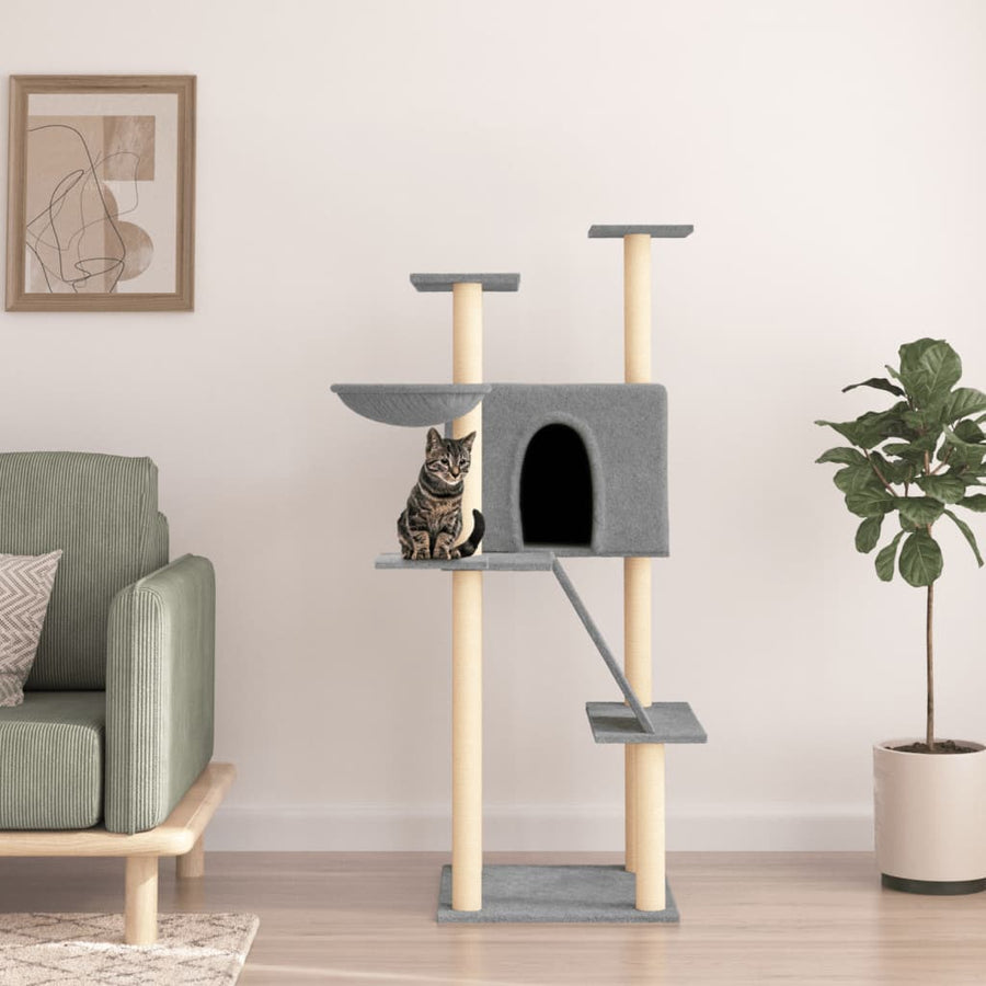 vidaXL Cat Tree with Sisal Scratching Posts Light Grey 143 cm 1