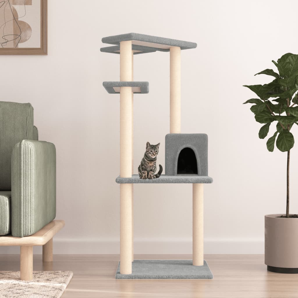 vidaXL Cat Tree with Sisal Scratching Posts Light Grey 123 cm 1