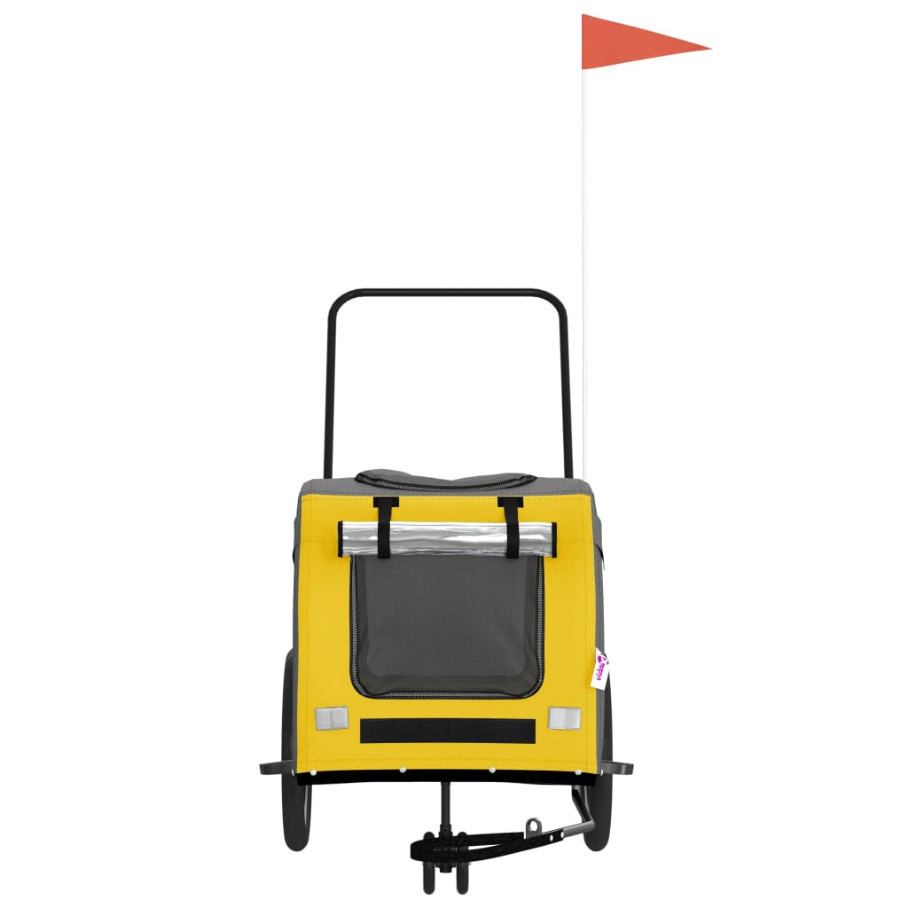 vidaXL Pet Bike Trailer Yellow and Grey Oxford Fabric and Iron 4