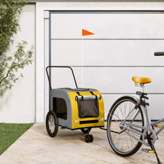 vidaXL Pet Bike Trailer Yellow and Grey Oxford Fabric and Iron 1