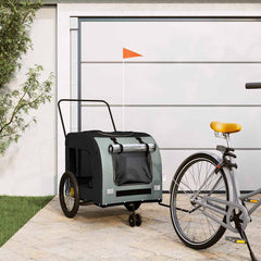 Pet Bike Trailer and Grey Oxford Fabric and Iron Width 68 cm Black and grey