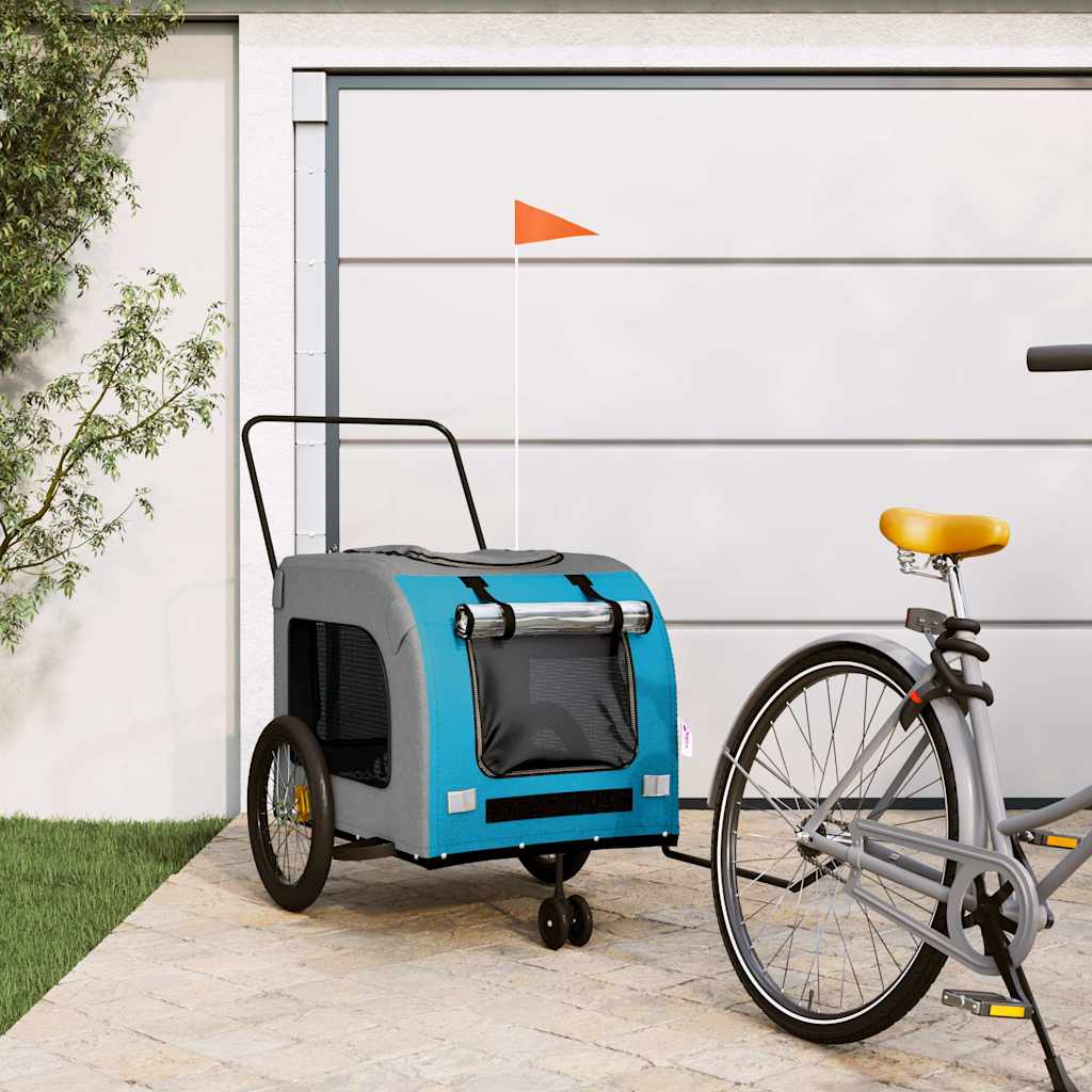 Pet Bike Trailer and Grey Oxford Fabric and Iron Width 68 cm Blue