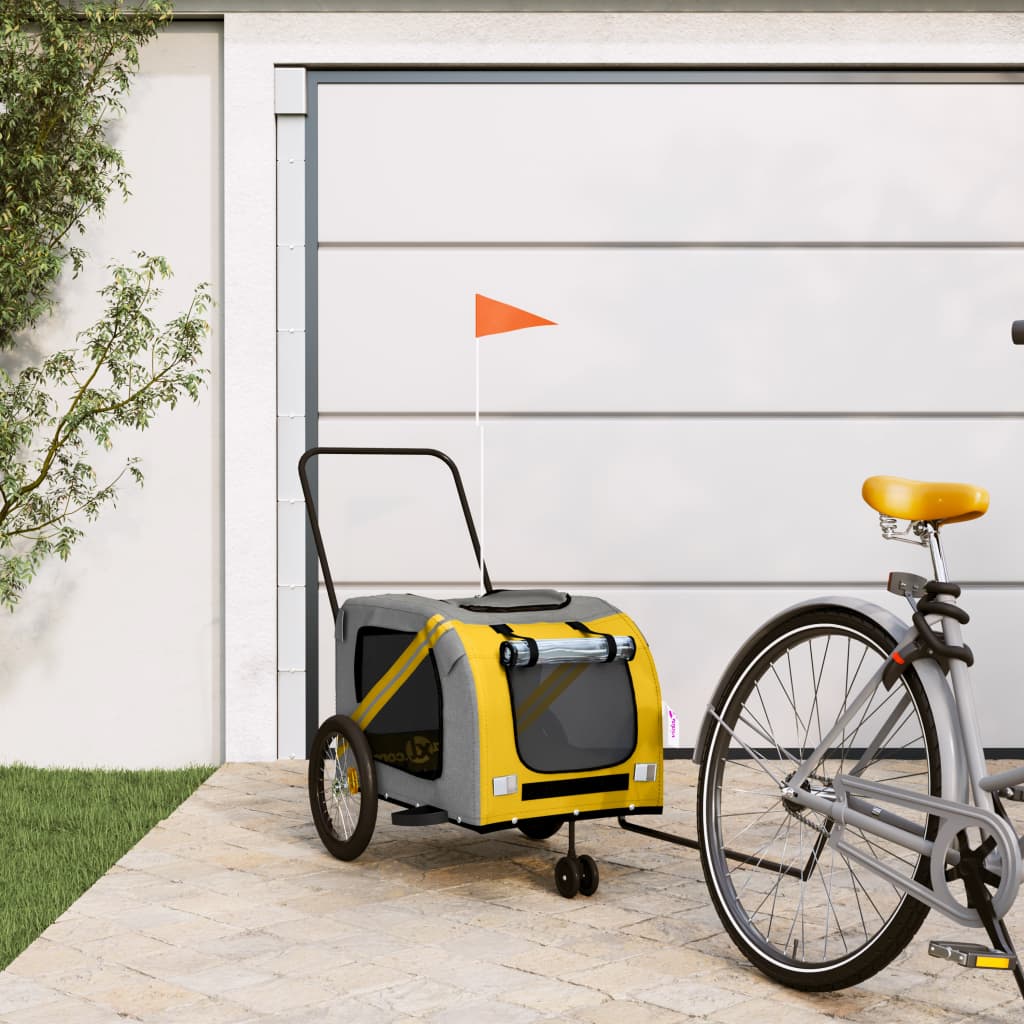 vidaXL Pet Bike Trailer Yellow and Grey Oxford Fabric and Iron 1