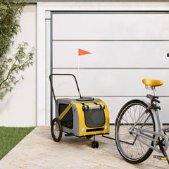 vidaXL Pet Bike Trailer Yellow and Grey Oxford Fabric and Iron 1