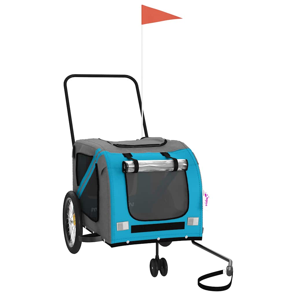 vidaXL Pet Bike Trailer | Blue and Grey | Oxford fabric, Iron, PVC | Large 2
