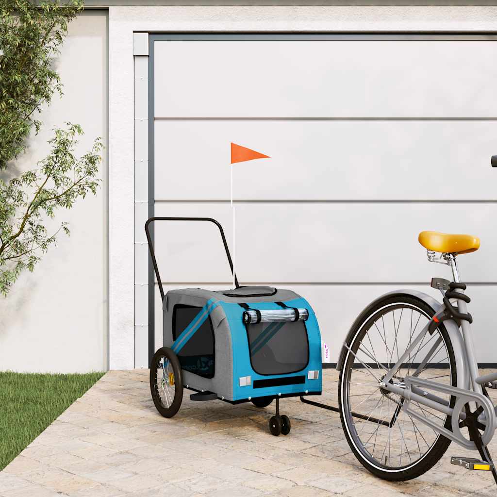 vidaXL Pet Bike Trailer | Blue and Grey | Oxford fabric, Iron, PVC | Large 1