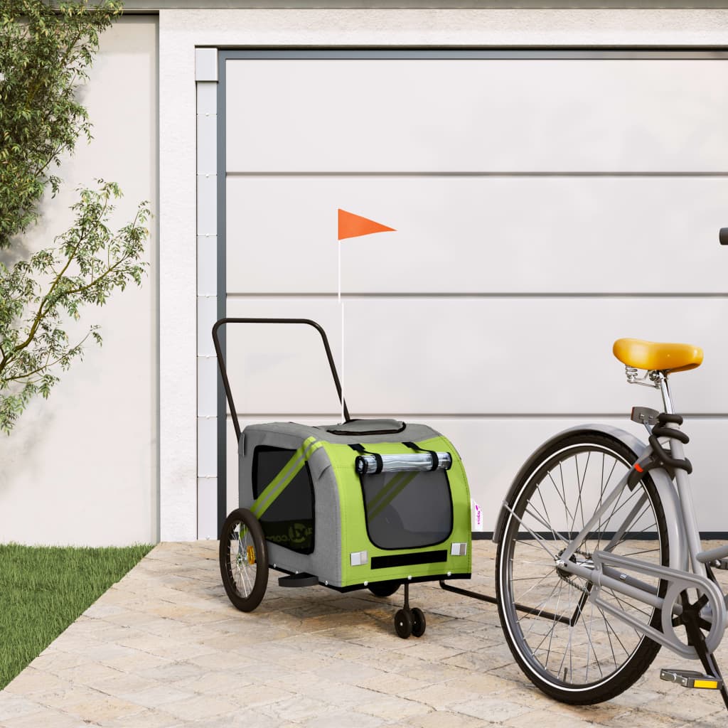 vidaXL Pet Bike Trailer Green and Grey Oxford Fabric and Iron 1
