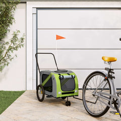 vidaXL Pet Bike Trailer Green and Grey Oxford Fabric and Iron 1