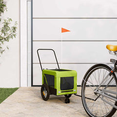 vidaXL Pet Bike Trailer Green and Black Oxford Fabric and Iron 1