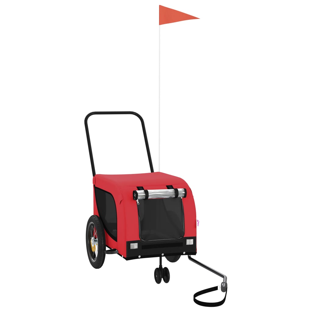 Pet Bike Trailer Oxford Fabric and Iron Height 53 cm Red and black 124 cm 53 cm