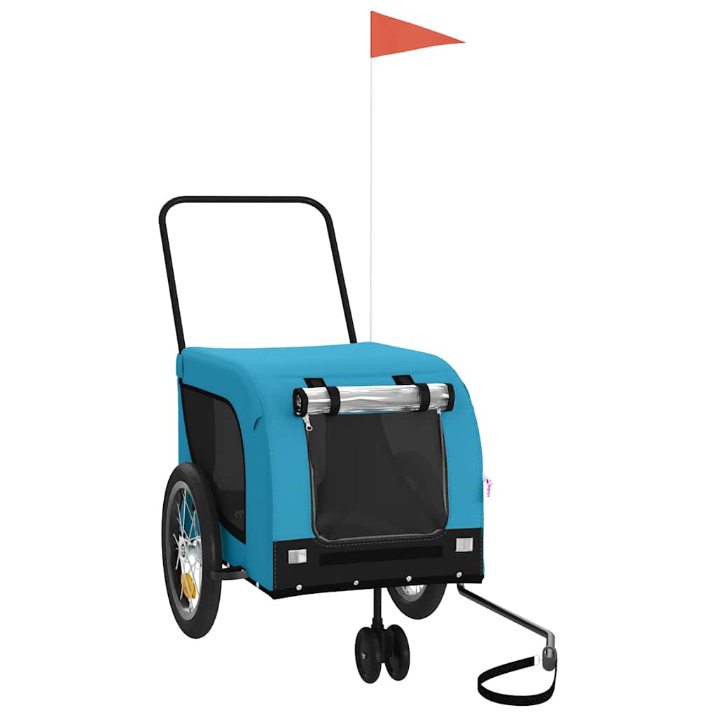 Pet Bike Trailer Oxford Fabric and Iron Height 66 cm Blue and black 125 cm 63 cm