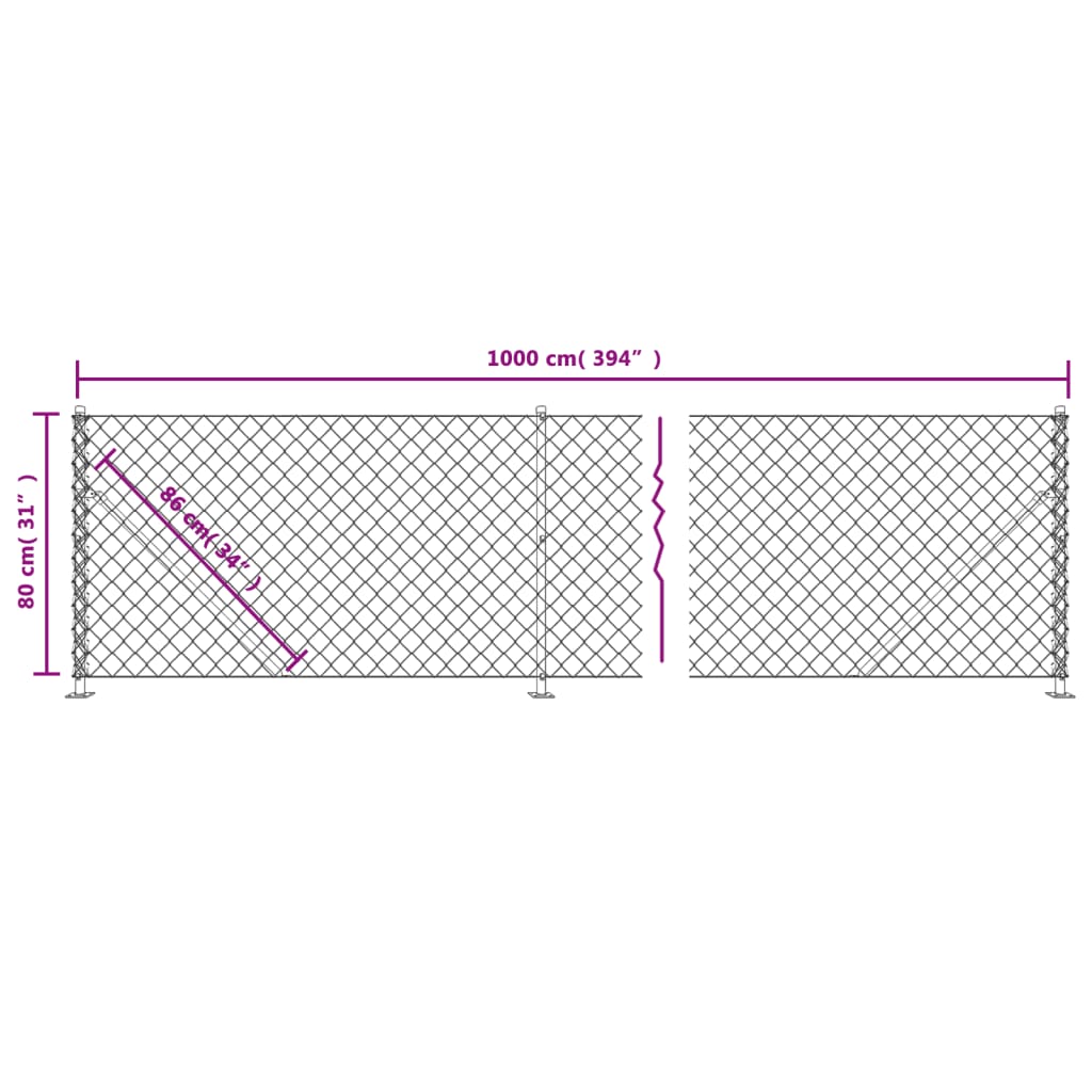 vidaXL Chain Link Fence with Flange Green 0.8x10 m 6