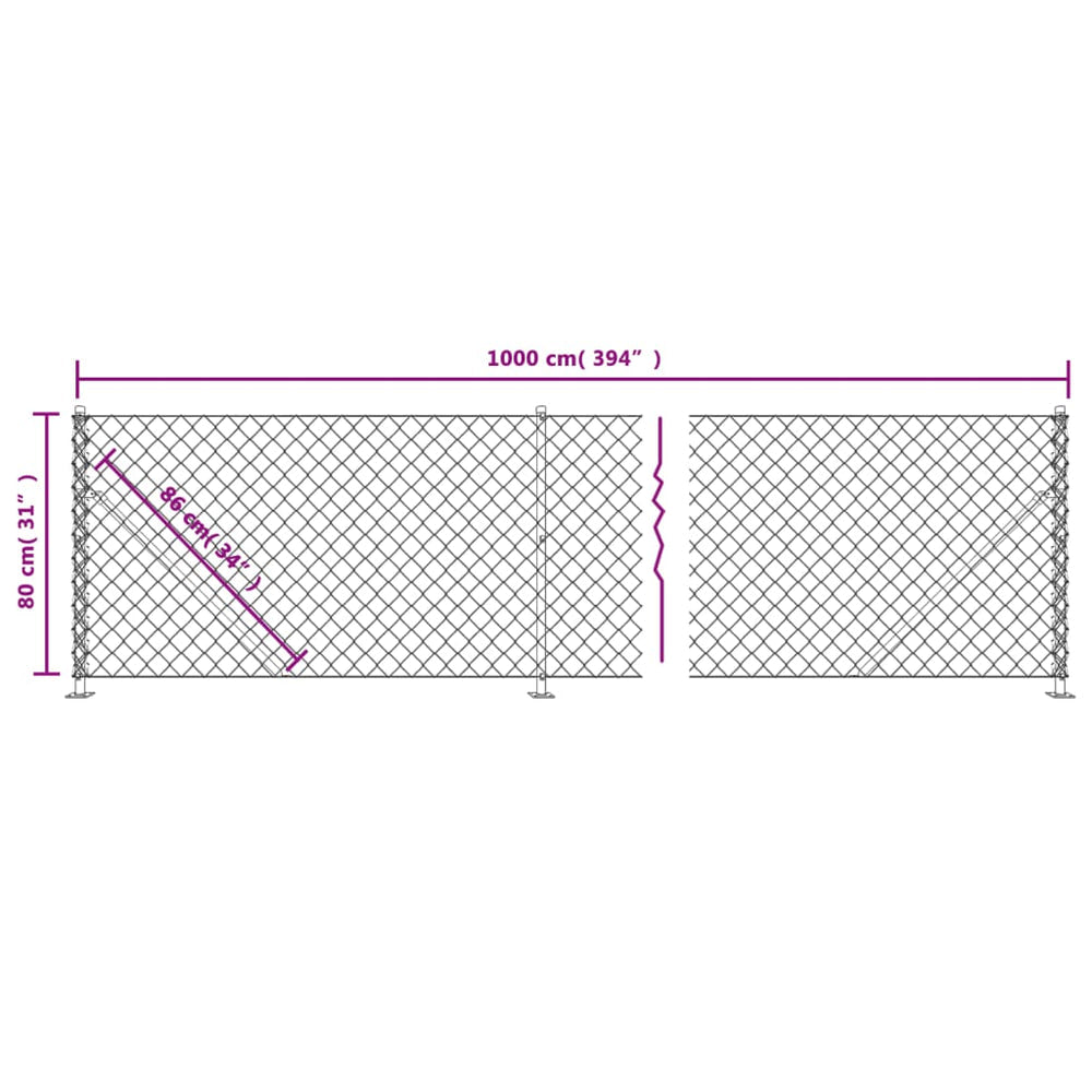 Chain Link Fence with Flange Height 10 m Green 0.8 m