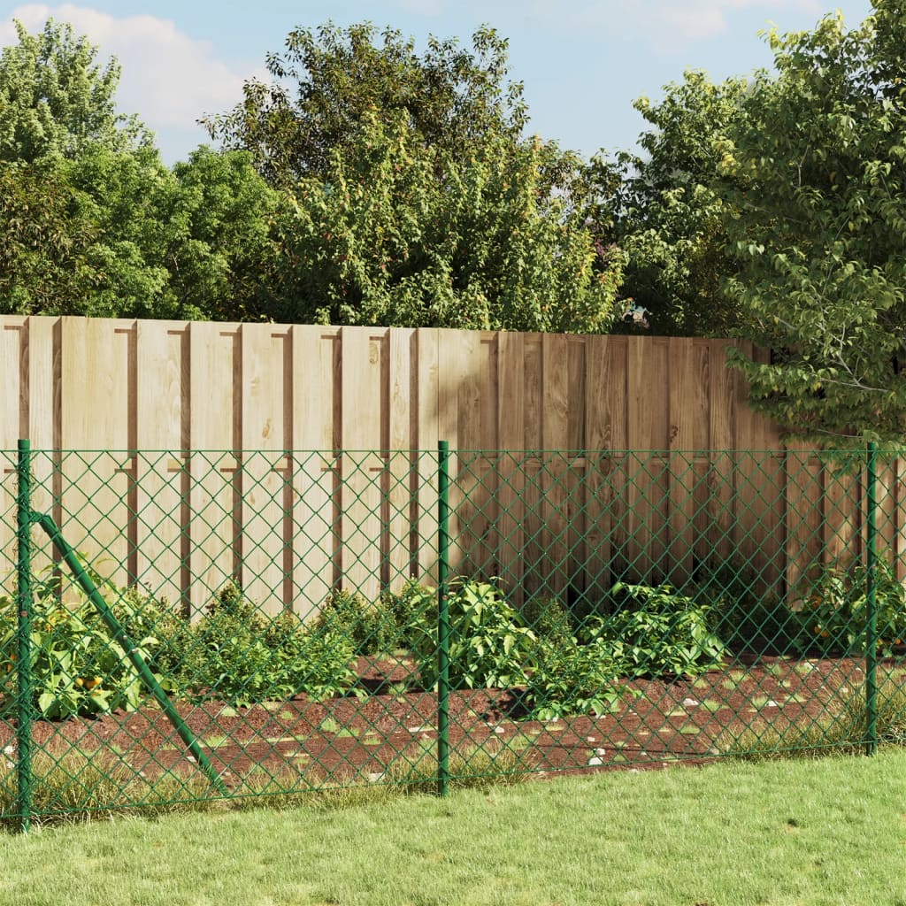 vidaXL Chain Link Fence with Flange Green 0.8x10 m 1